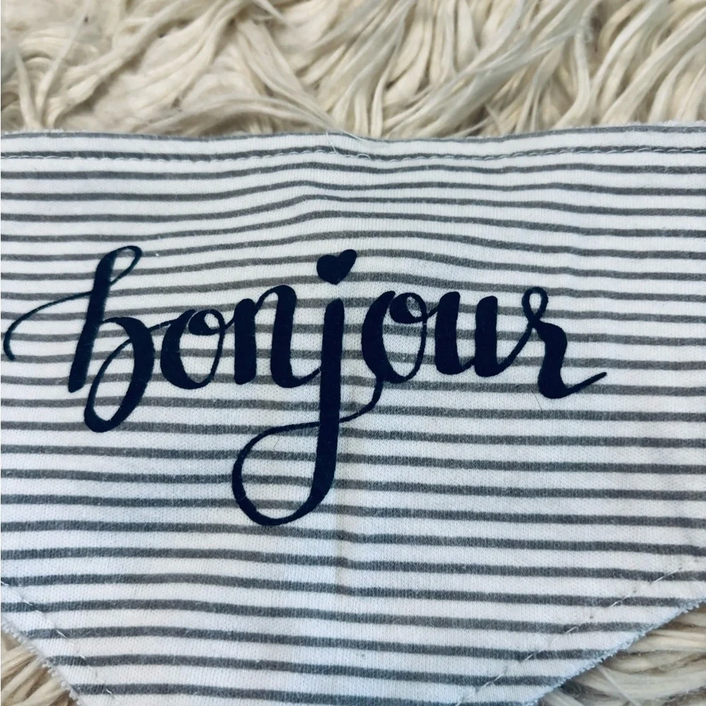 ❗️”bonjour” Modern Baby Striped Bandana Bib with 'Bonjour' Print